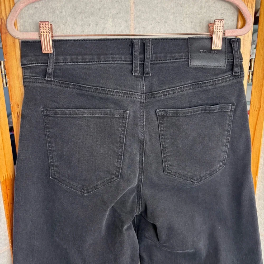 Express Wide‎ Leg High Rise Stretch Jeans Faded Black Raw Hem Womens 8R